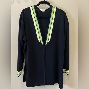 Exclusively Misook Open Cardigan Green  w Yellow Trim Size 0X